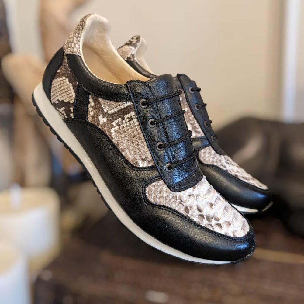 Black & Natural Python Sneaker